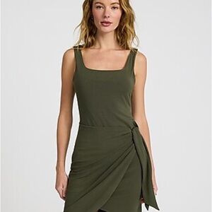 Express Scoop Neck Tie Wrap Mini Sheath Dress S olive green